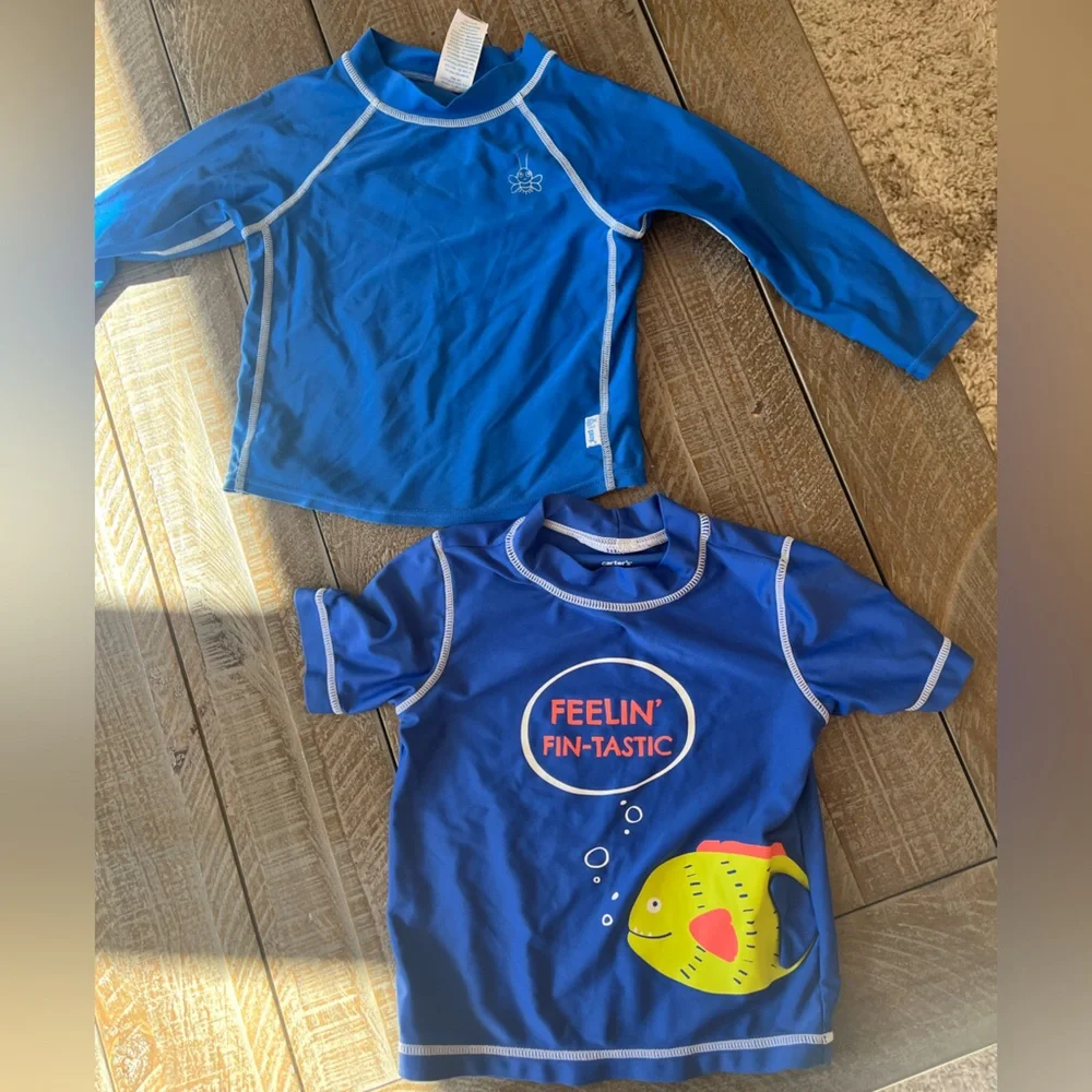 Carters Boy Blue Swim SPF Shirts Size 24 Months- Set of 2